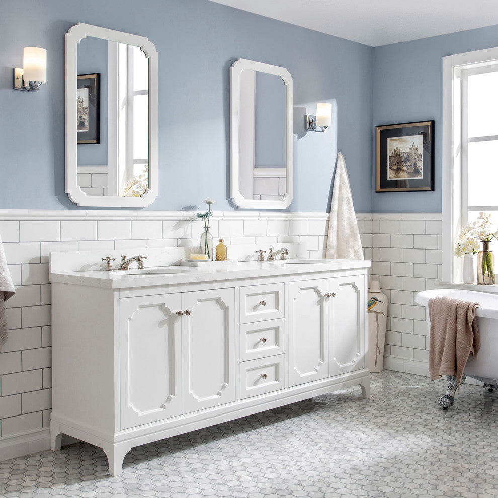 72" Wide Pure White Double Sink Quartz Carrara Bathroom Vanity