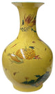 Chinese Crackle Yellow Porcelain Fruit Grasshopper Graphic Vase Hws1648