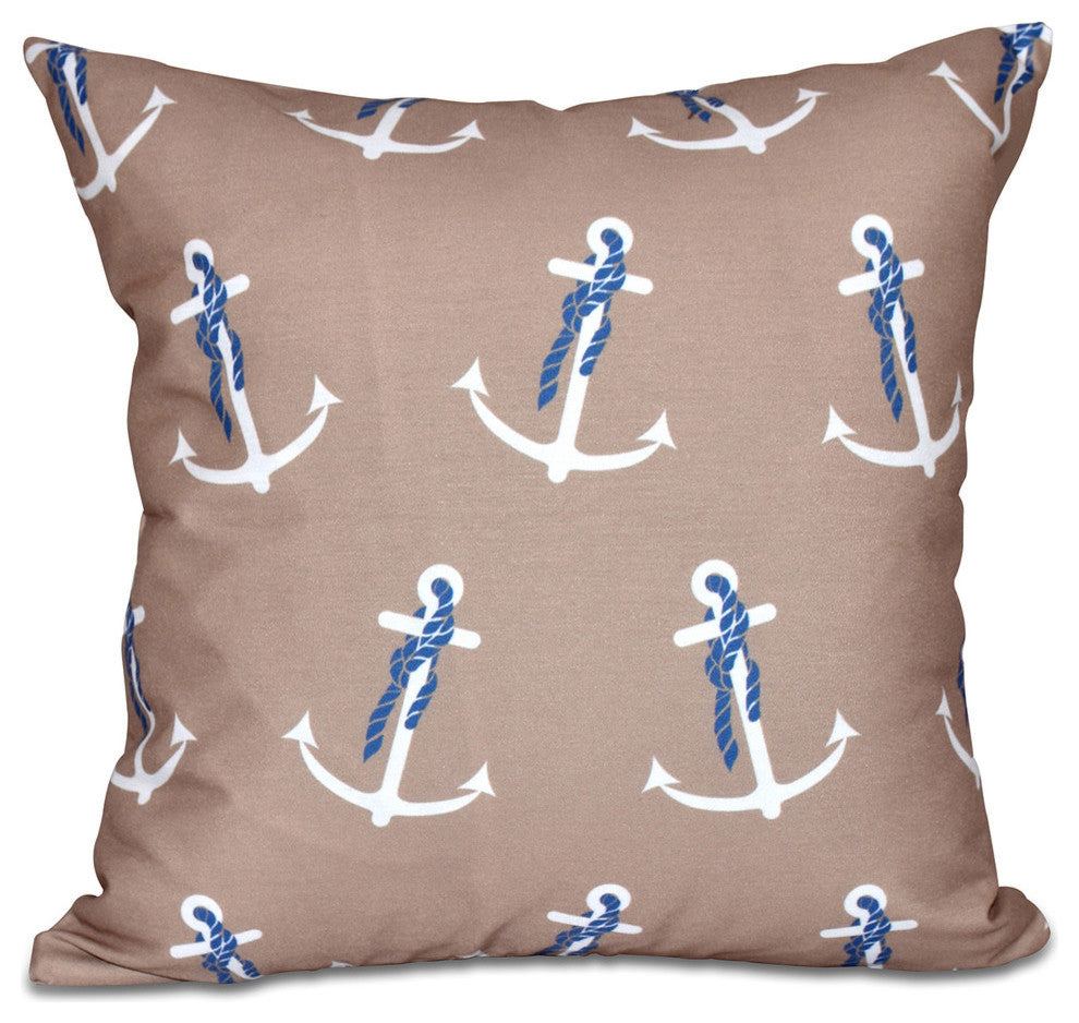 Anchor Whimsy, Geometric Print Pillow, Taupe And Beige, 20"x20"