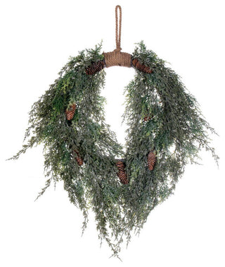 Vickerman 24" Artificial Snow Cedar Hanging Wreath With Pinecones.
