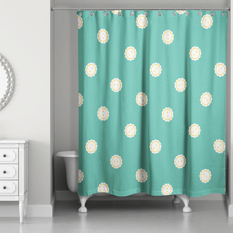Blue Button Pattern Shower Curtain