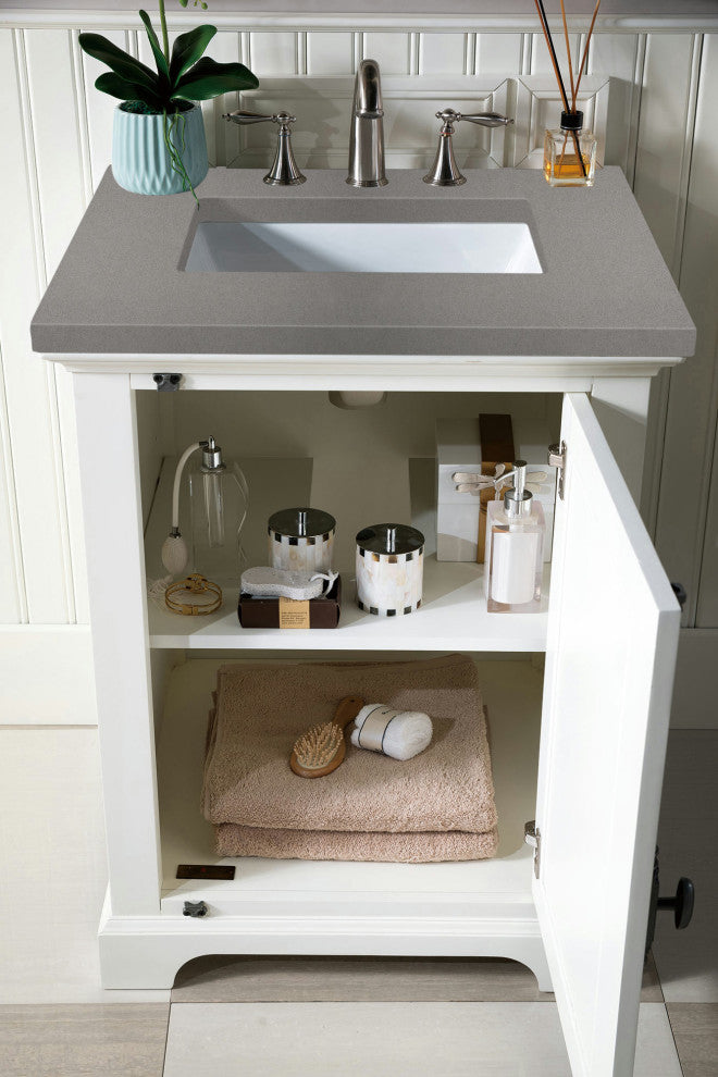 Providence 26" Single Vanity Cabinet, Bright White,, 3 Cm Gray Expo Quartz Top