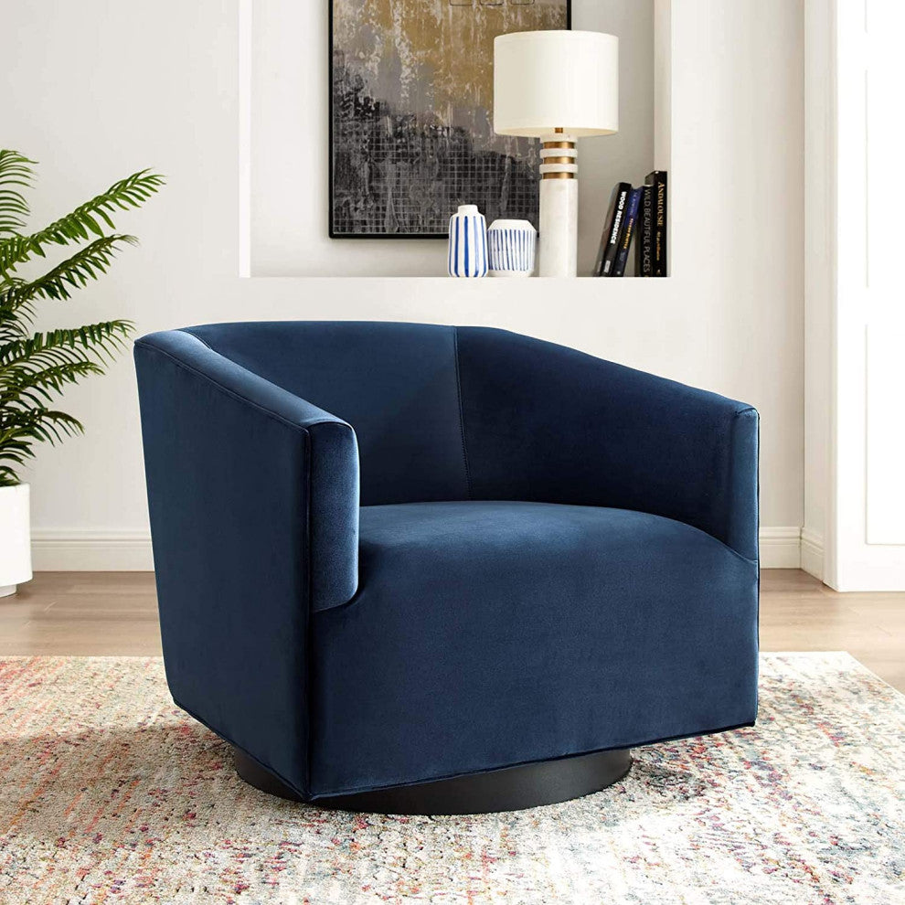 Velvet Swivel Accent Chair with Cushioned Seat and Barrel Back for Living Room, Midnight Blue