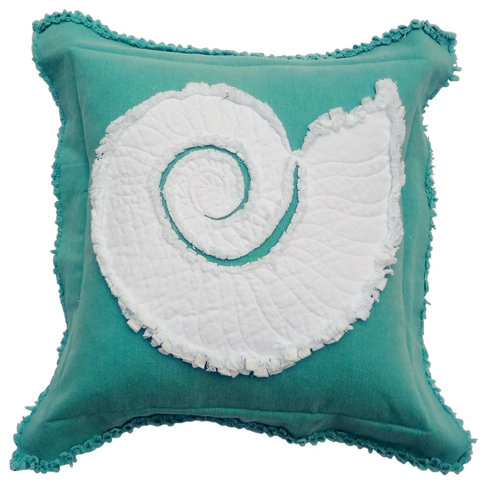 Coastal Nautilus Throw Pillow, White on Caribbean Blue