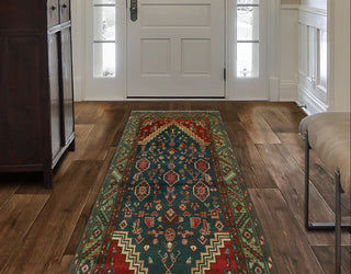 Fine Vintage Distressed Jeanie Charcoal/Red Runner, 3'8 x 8'7