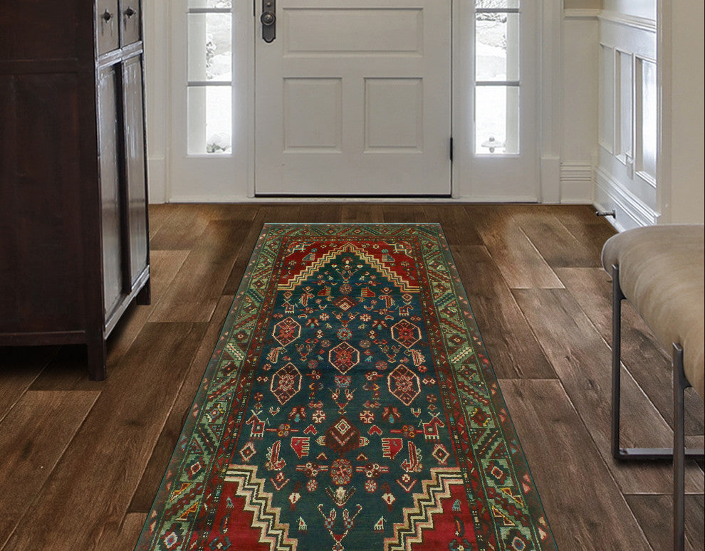 Fine Vintage Distressed Jeanie Charcoal/Red Runner, 3'8 x 8'7