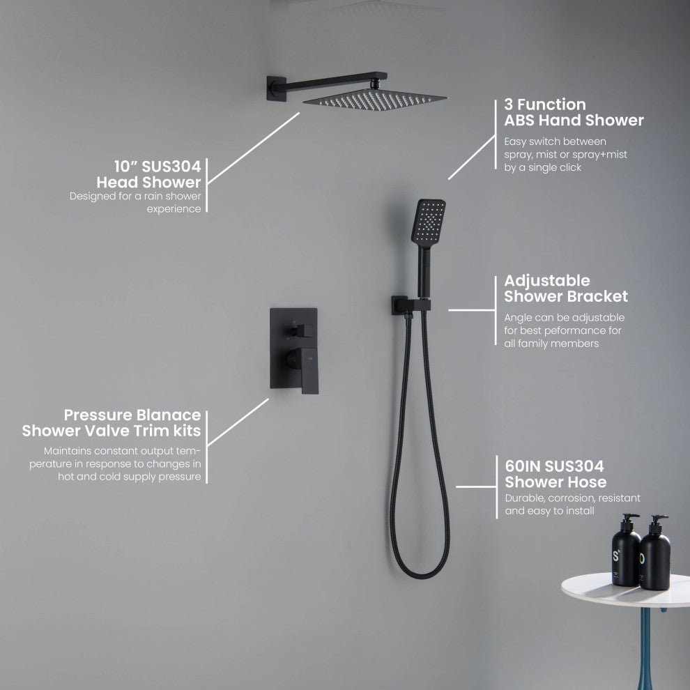 Cube Pressure 2-Function Shower System, Rough-In Valve, Matte Black