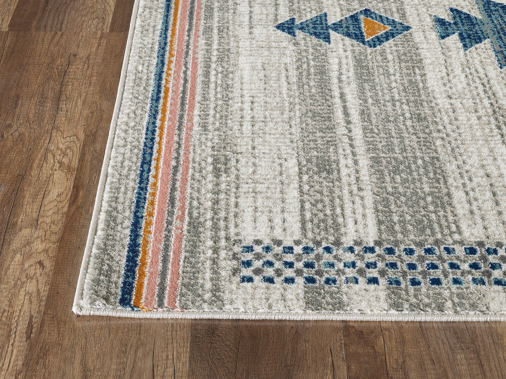 Abani Porto PRT110A Southwestern Tribal Print Blue and Orange Area Rug