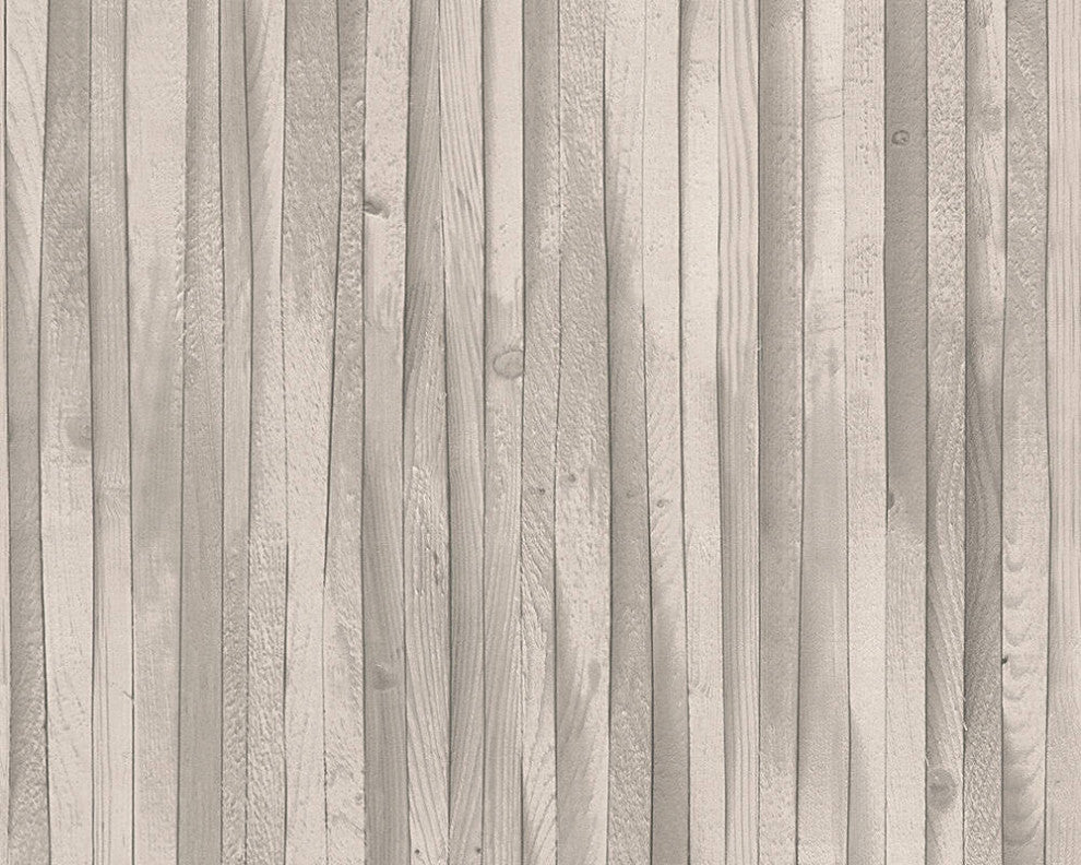 Loft Nature Textured Wallpaper Featuring Wooden Beam, Beige Gray, Sample