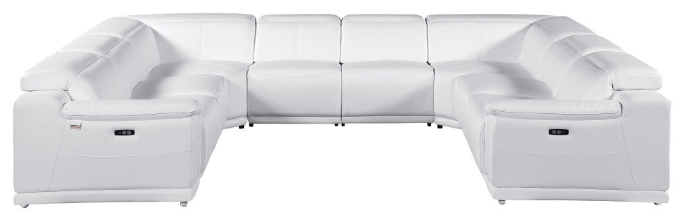 Federico 8-Piece Italian Leather U-NC Sectional, 4 Power Recliners, White