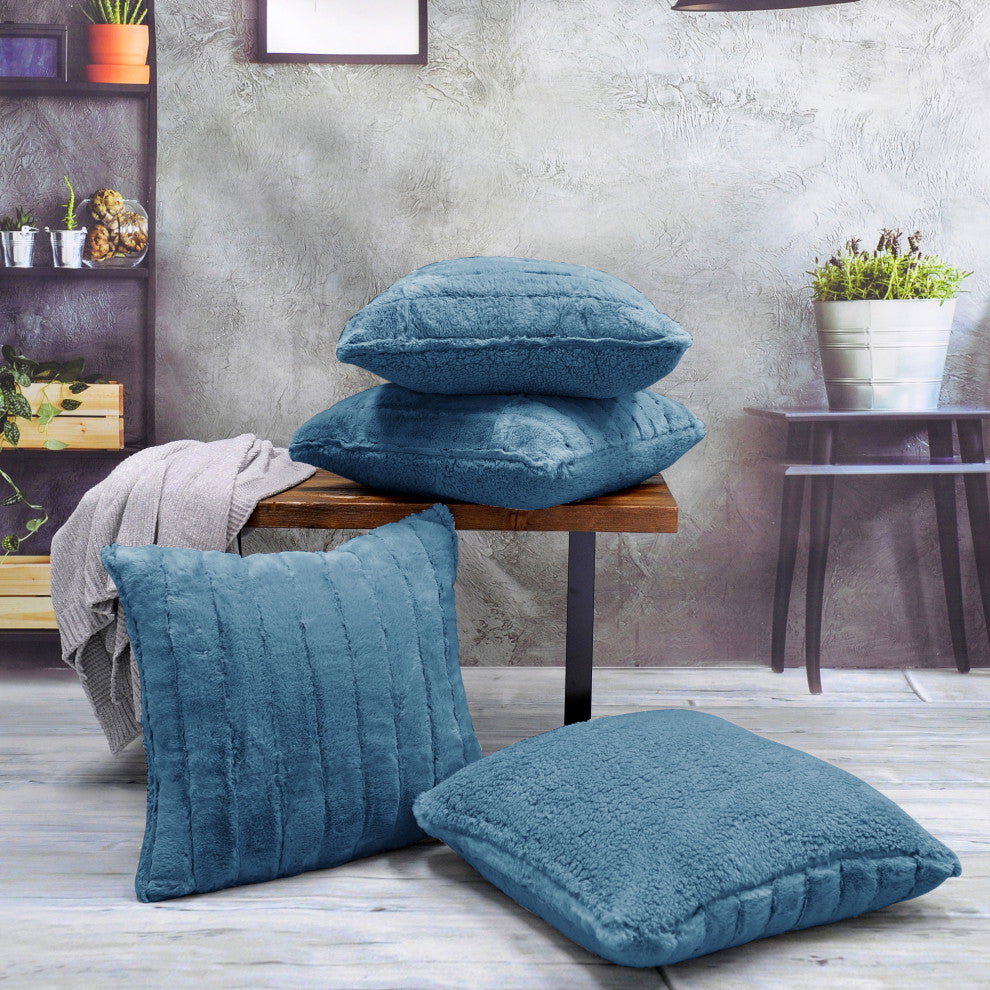 Super Mink Throw Pillow Covers, Set of 4, Blue Mirage, 20''x20''