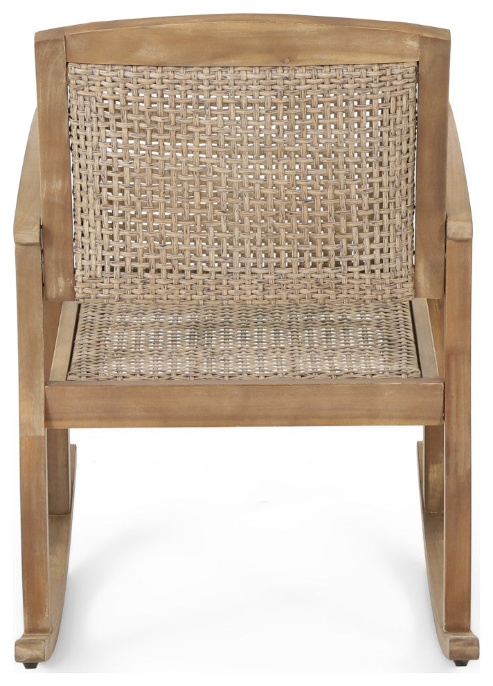 Uintah Outdoor Acacia Wood and Wicker Rocking Chair, Light Brown