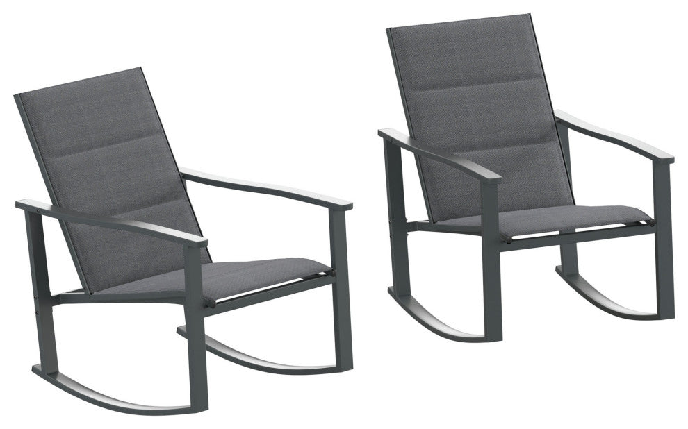 Set of 2 Outdoor Rocking Chairs with Flex Comfort Material and Metal Frame, Black