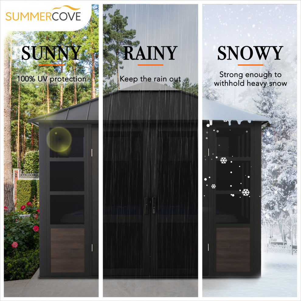 Sunjoy Outdoor Sunroom 11 ft. x 11 ft. Black Hardtop Gazebo/Hot Tub Shelter
