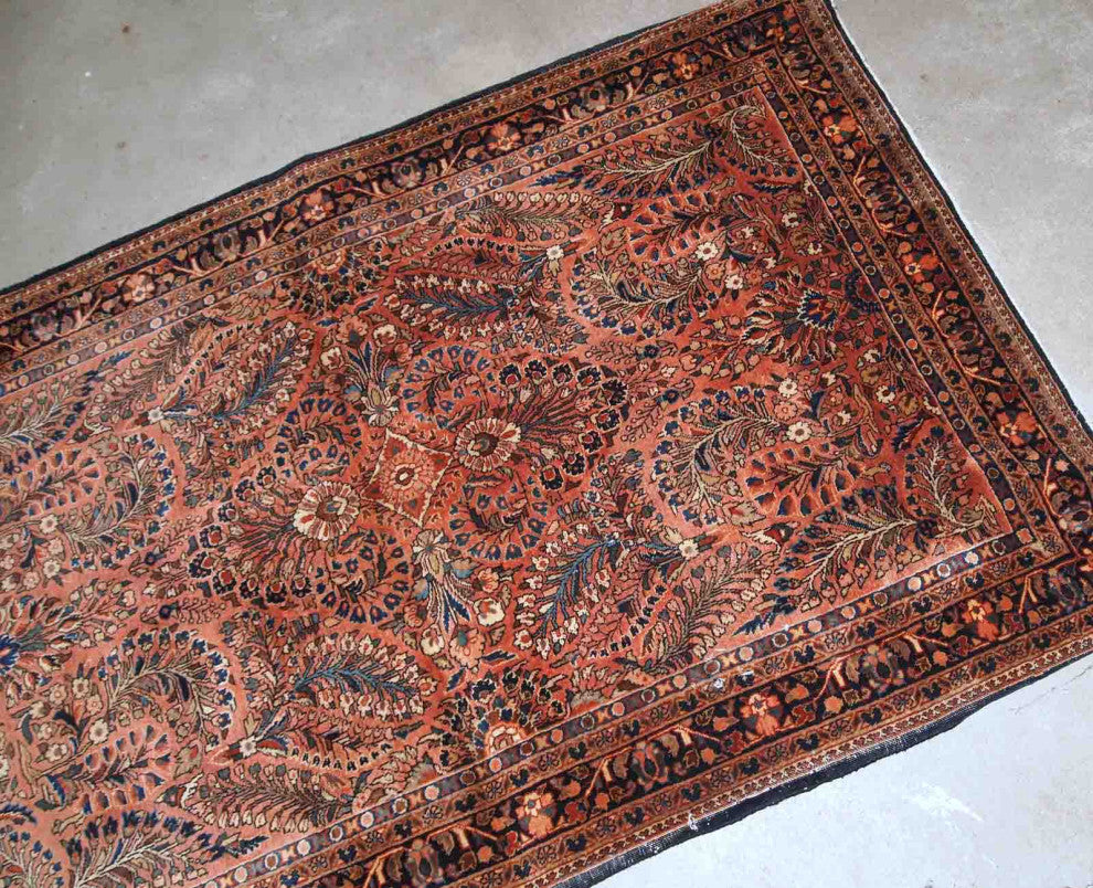 Handmade Antique Persian Sarouk Rug, 3.6'x5.5', 110cmx167cm 1920s