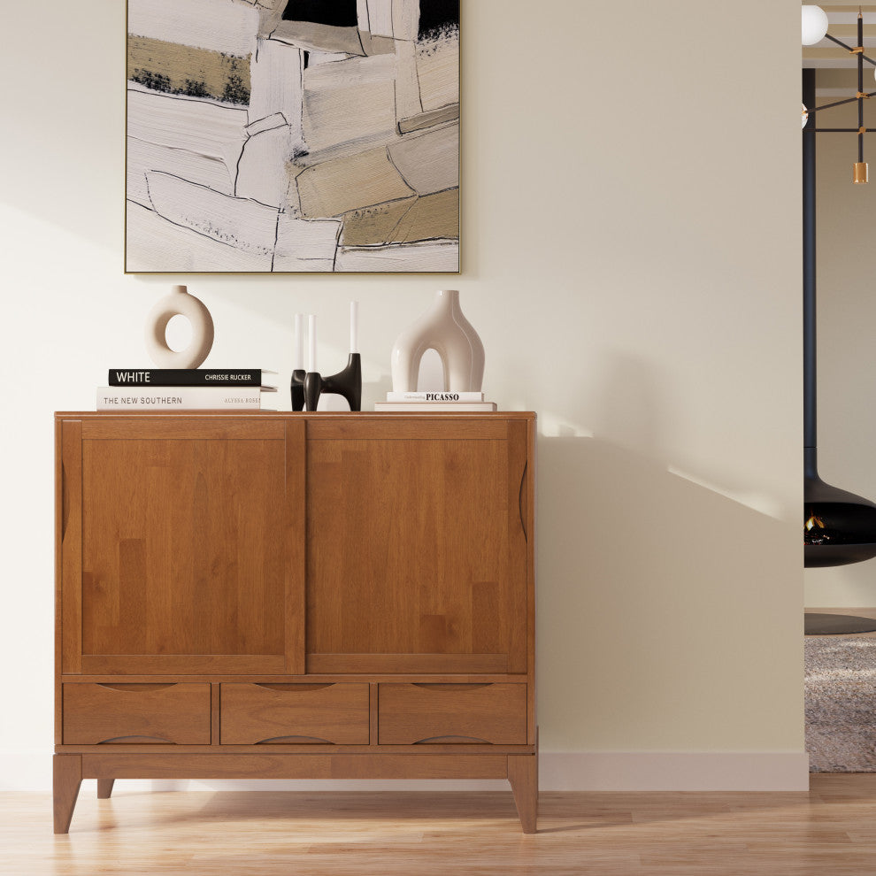 Lifestyle image: photographed in a real room with decor; cabinet fully visible.
