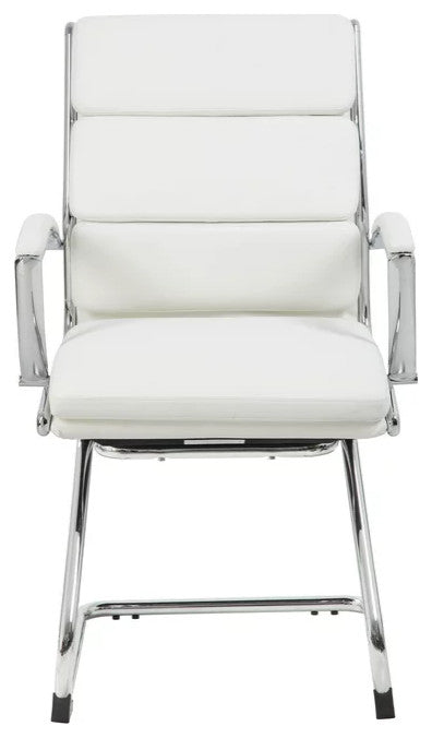 Contemporary Office Chair, Chrome Frame With Padded Seat & Channel Back, White