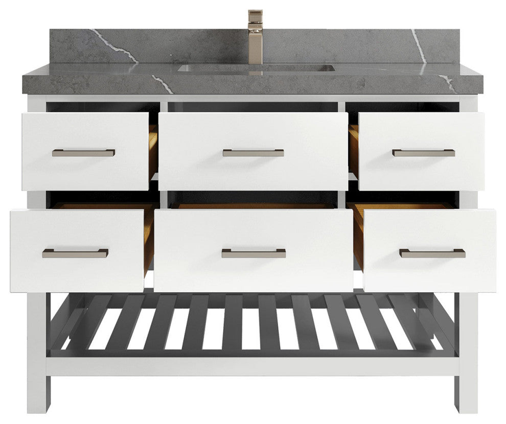 Parker 48 Single Sink Bath Vanity in White 2" Piatra Gray