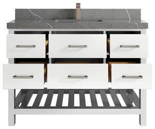 Parker 48 Single Sink Bath Vanity in White 2" Piatra Gray