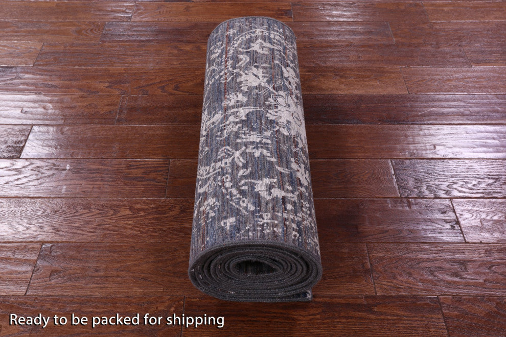 2' 5" X 14' 0" Runner Handmade Modern Wool and Silk Rug Q11829