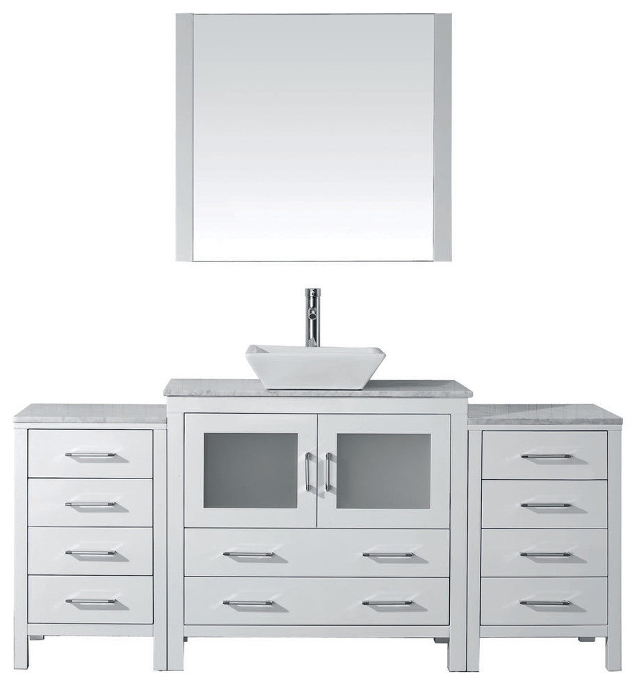 Virtu Dior 68" Single Bathroom Vanity, White With Faucet and Mirror