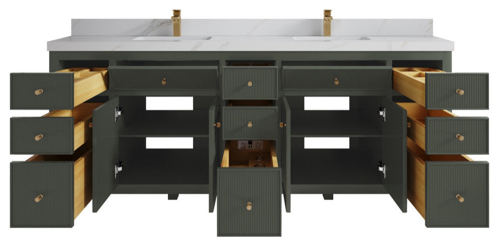 Sonoma 84" Double Sink Bath Vanity in Pewter Green, 2" Calacatta Sienna