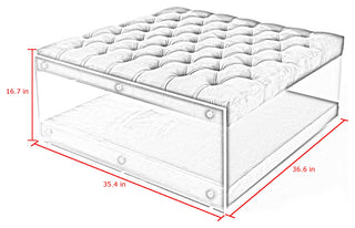 Rossi Velvet Oversized Button Tufted Clear Acrylic Sides Ottoman, Gray