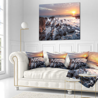 Sunset at Woolacombe Bay Devon UK Seashore Throw Pillow, 16"x16"
