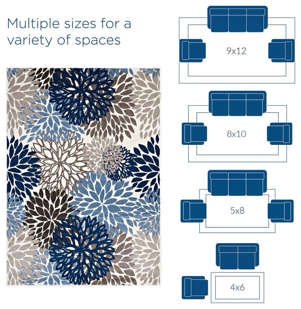 Calithea Vintage Classic Abstract Floral 4x6 Area Rug-Blue, Brown and Beige