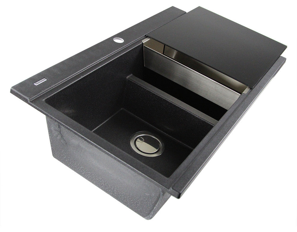 Nantucket Sinks Double Bowl Prep Station Toprmount Granite Composite, Black