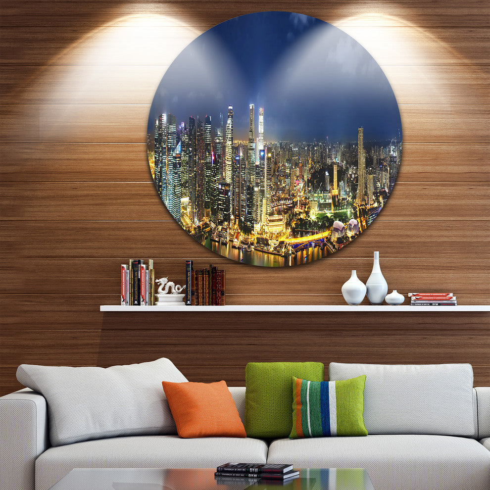 Singapore Skyscrapers Panorama, Cityscape Round Wall Art, 36"