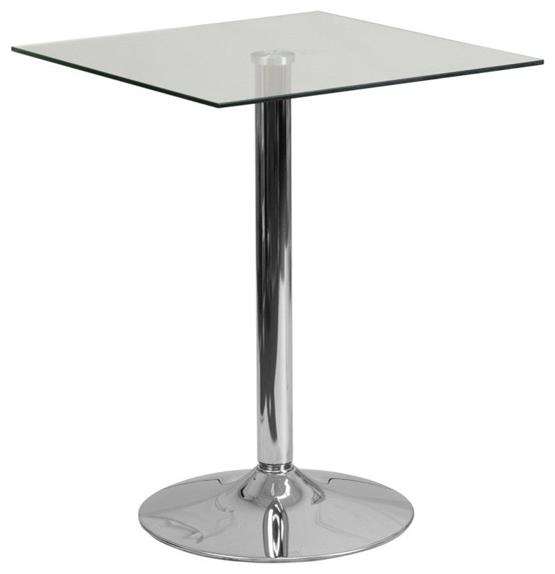 23.75'' Square Glass Table With 30''H Chrome Base