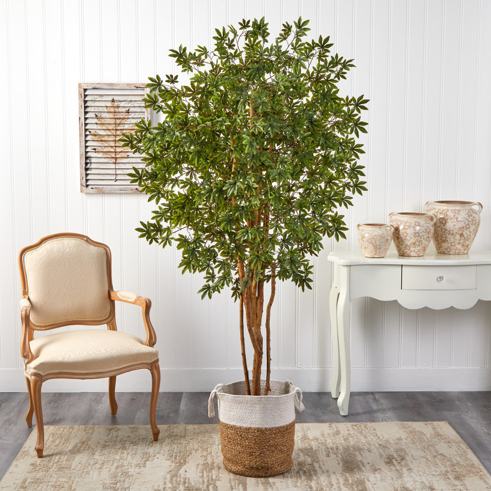 6'' Japanese Maple Artificial Tree, Handmade Natural Jute and Cotton Planter