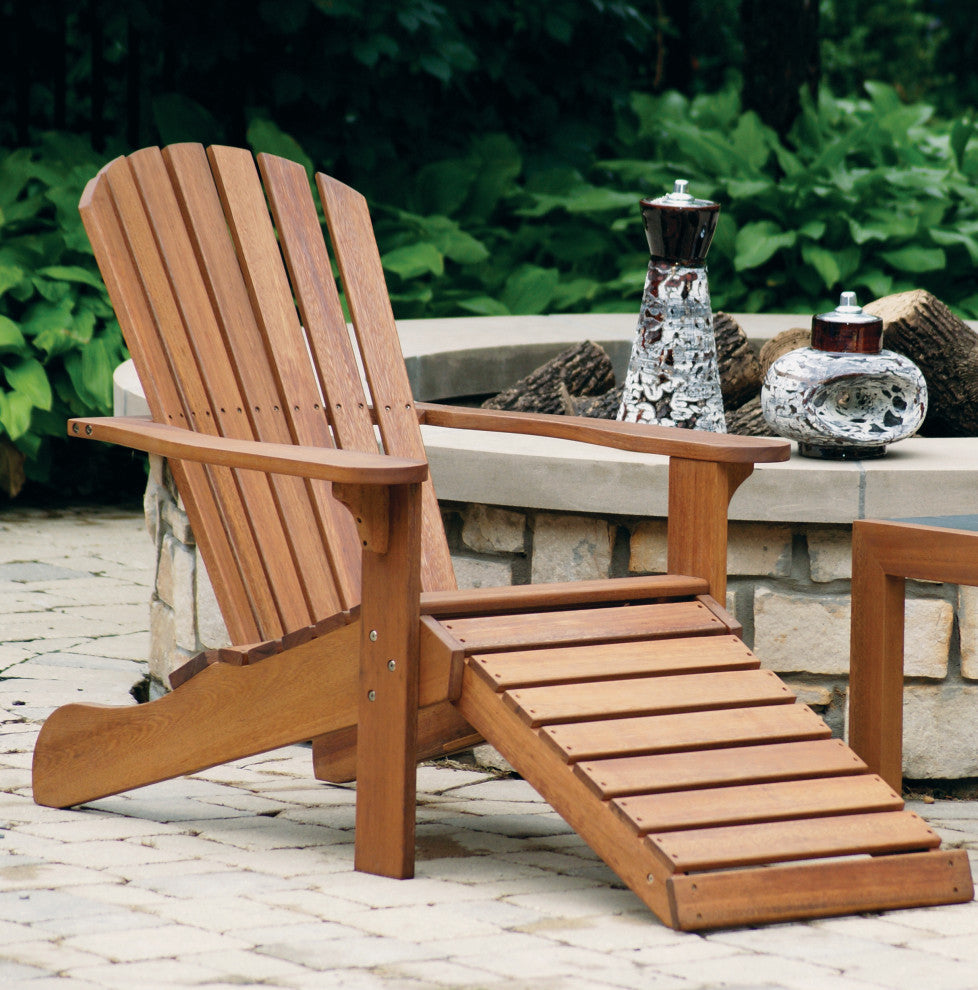 Eucalyptus Adirondack Chair With Built-In Ottoman