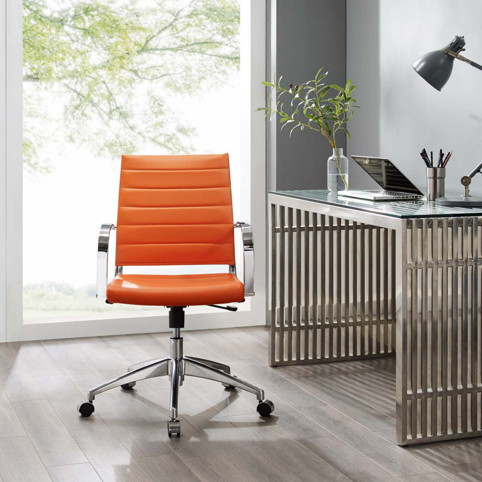 Computer Work Desk Chair, Faux Leather, Orange, Modern, Home Business Office