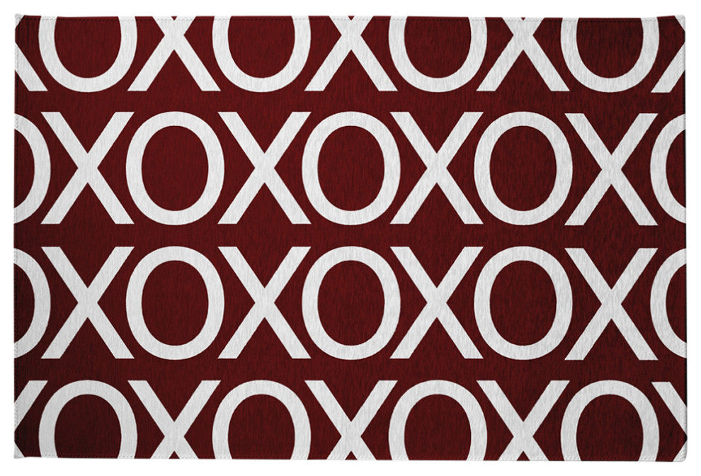 Hugs and Kisses Valentines Chenille Rug, Maroon, 2'x3'