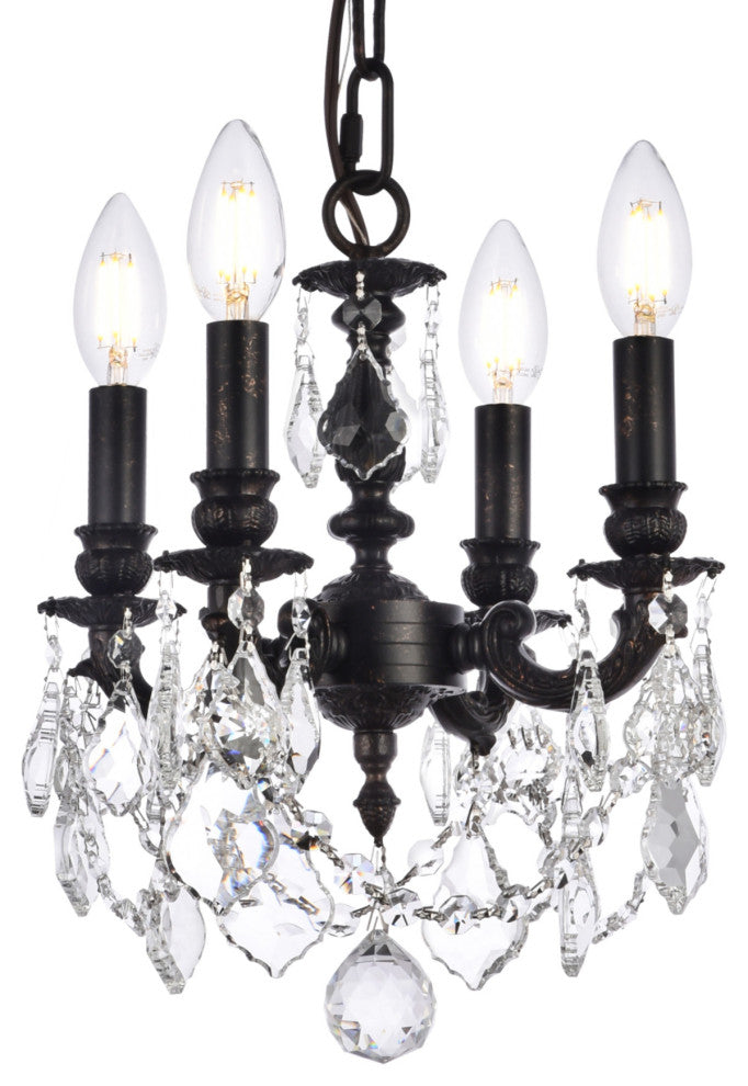 Elegant Lighting 9104D10/RC Lillie 4 Light 10"W Crystal - Dark Bronze