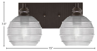 Edge 2-Light Bath Bar, Espresso Finish, 6" Clear Ribbed Glass