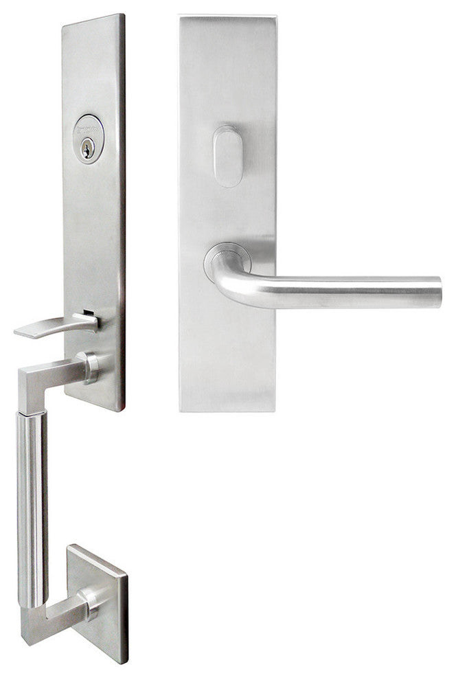Cologne Lever, Mortise Entry Handleset, Left Hand Reverse, Satin Stainless Steel