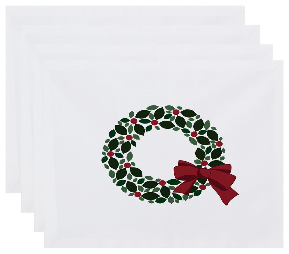 Holly Wreath, Floral Print Placemat, White (Set of 4), 18 x 14"