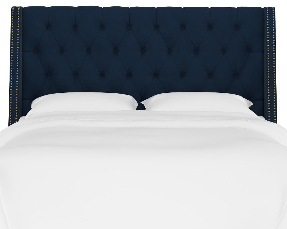 Williams Twin Nail Button Wingback Headboard, Velvet Ink