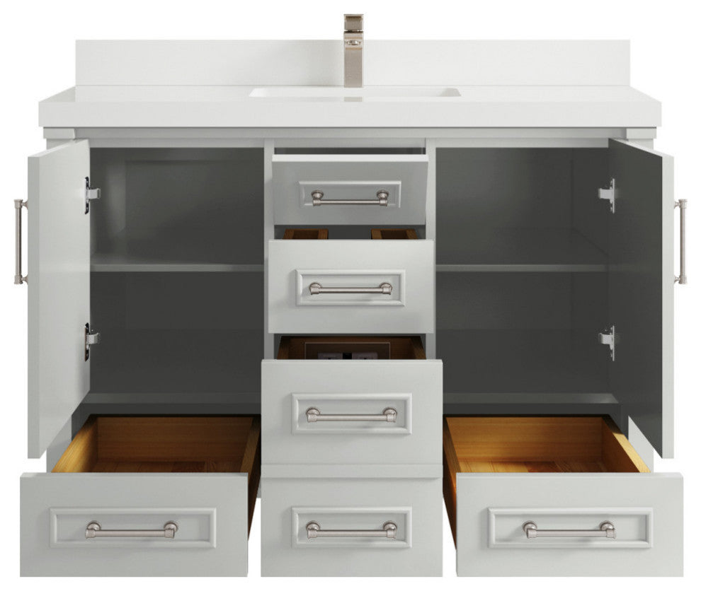Aberdeen 48 Single Sink Bath Vanity in Coventry Gray 2" White Quartz