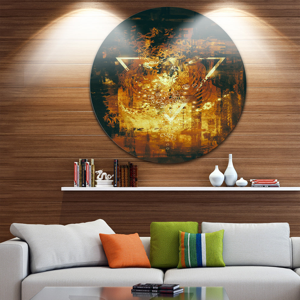 Abstract Golden Elements, Digital Abstract Round Wall Art, 11"