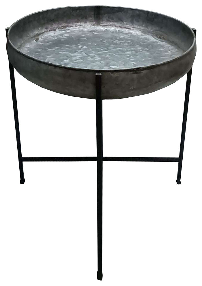 Benzara UPT-270549 26" Wide Round Tray Planter, Iron Frame, Gray, Black