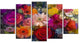 Bouquet of Rose Daisy and Gerbera, Floral Canvas Artwork, 60"x32", 5 Panels