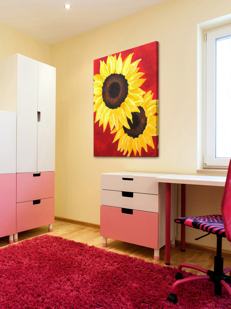 Marmont Hill, "Red Sunflowers" by Nicola Joyner Painting Wrapped Canvas, 20x30