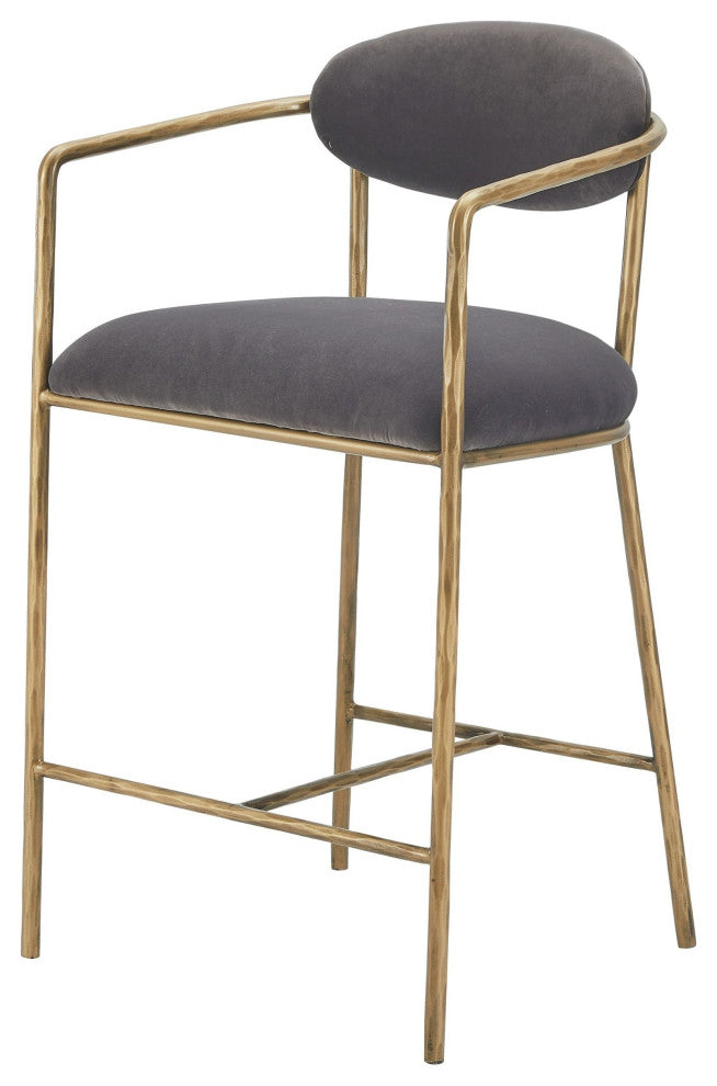 Modrest Baird Modern Grey Velvet, Brass Counter Chair