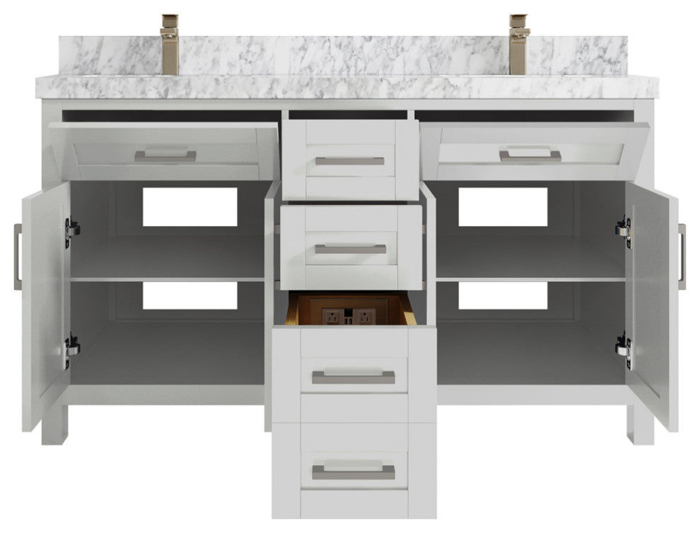 Cambridge 60 Double Bathroom Vanity in Coventry Gray 2" Carrara Marble