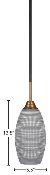Paramount 1-Light Mini Pendant, Matte Black & Brass, 5.5" Gray Matrix Glass