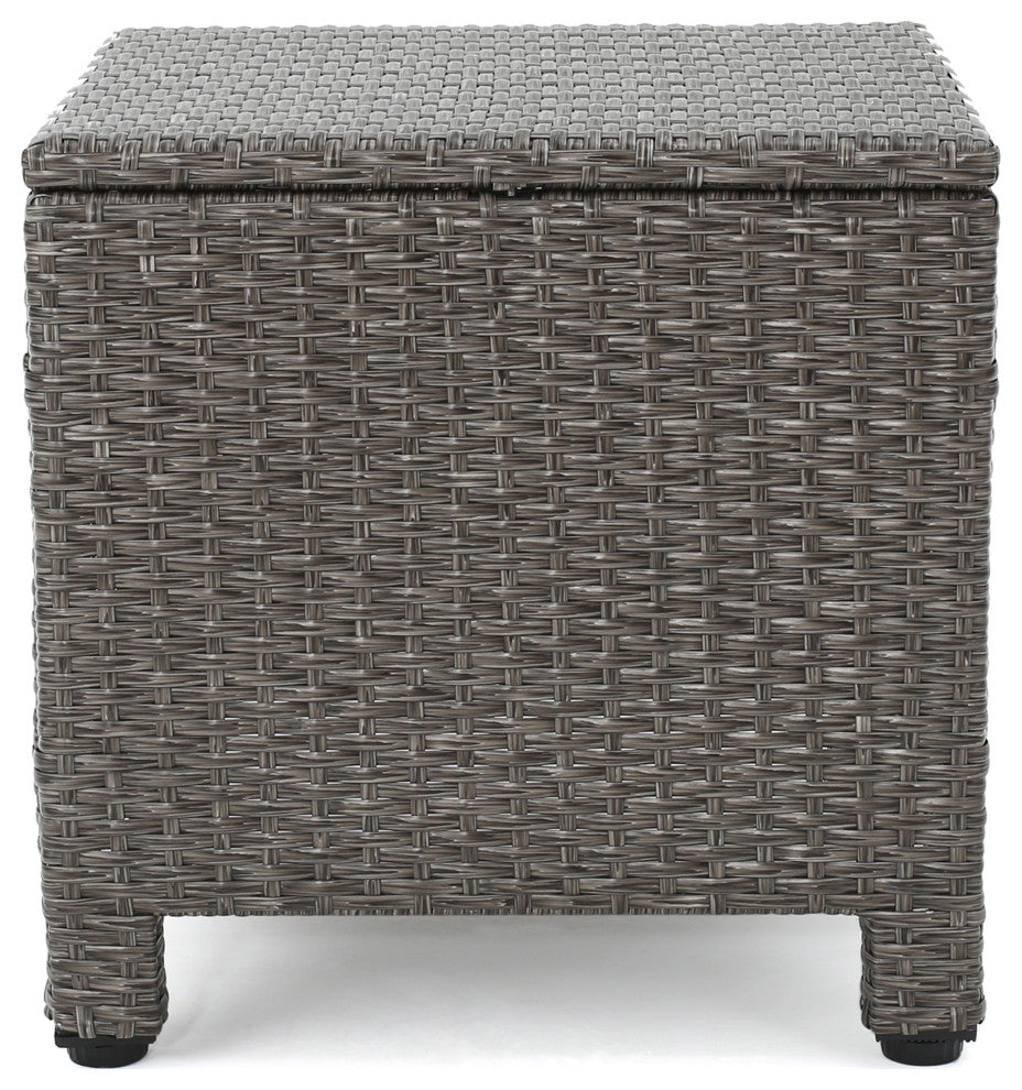 GDF Studio 5-Piece Venice Outdoor Wicker Chat Set With Water Resistant Cushions, Dark Gray